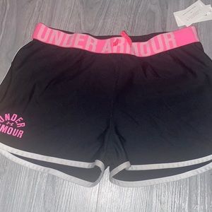black n pink under armor shorts